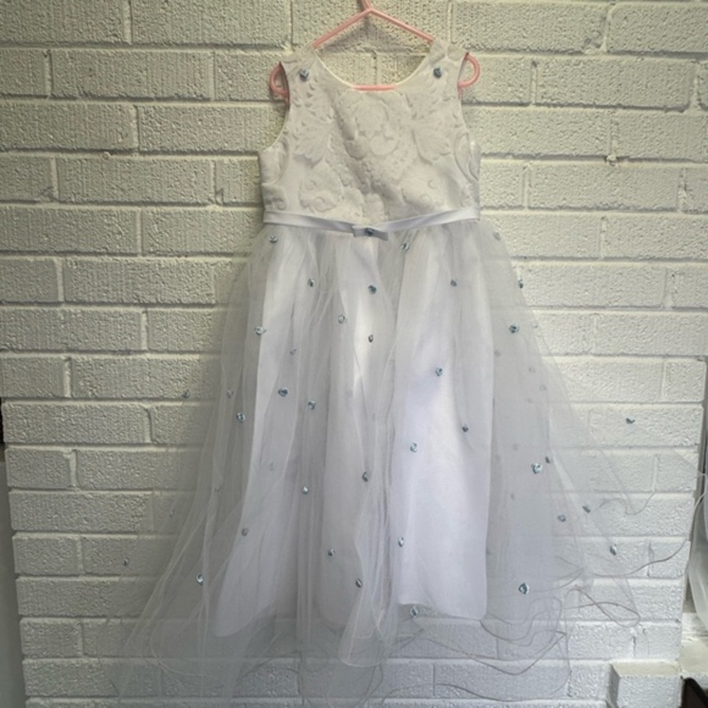 White Kids 6 Years Blue Flower Accents Belt Custom European